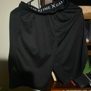 Game time green and black mesh shorts